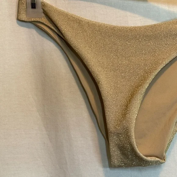 AA-574 Aerie‎ NWOT Cheeky Metallic Gold Summer Swim Bottoms Size L - Picture 2 of 11